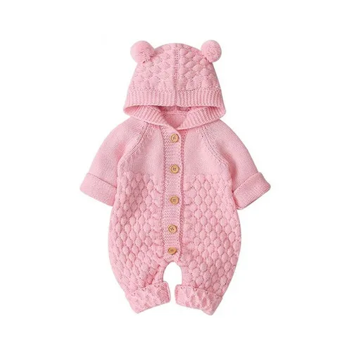 pink bear Осенняя трикотажная одежда для новорожденных; хлопковый осенне-зимний детский комбинезон с клетчатой шапочкой; комбинезон для малышей; Комплект для девочек и мальчиков - Цвет: pink bear