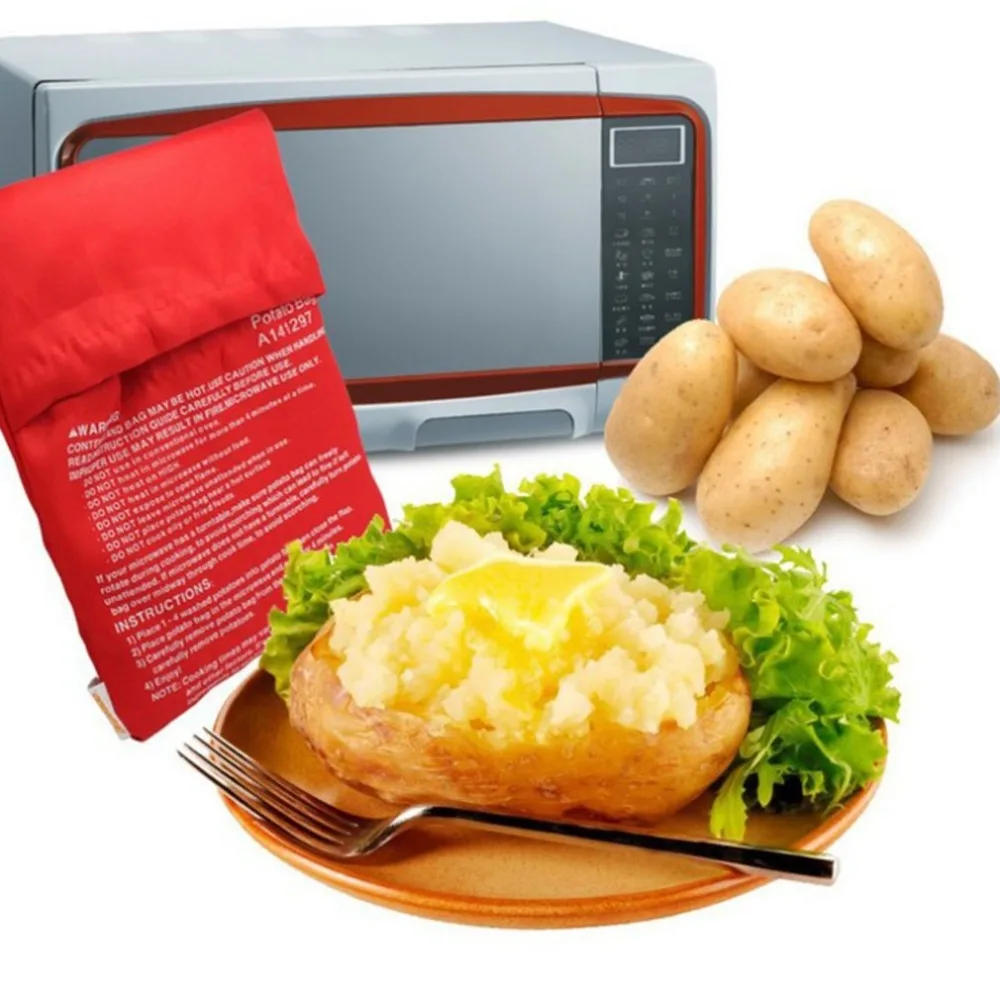 Kitchen Microwave Baking Potato Bag Reusable Microwave Cooker Bag Quick Fast Baked Pouch Potato Bag Washable Fabric Cooker Bag