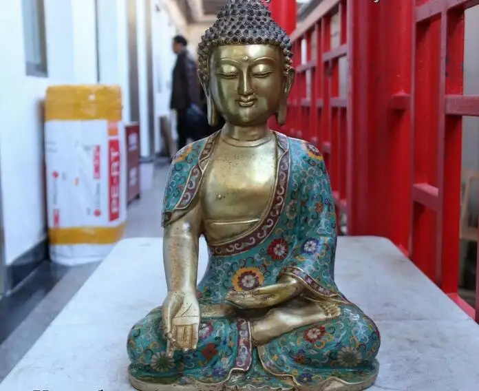 China Temple Copper Bronze Cloisonne Amitabha Tathagata Sakyamuni Buddha Statue | Дом и сад