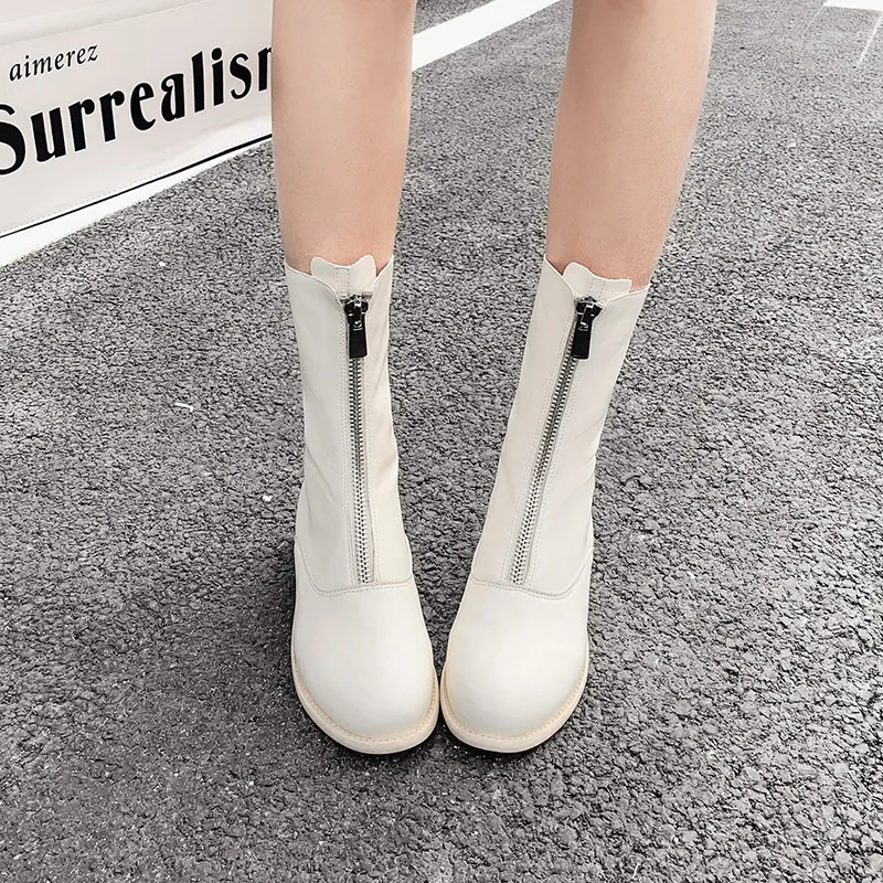 

2019 Handsome Martin Boots High State Front Zipper Short Boots Women's Spring And Autumn Single Boots Thin Boots Chunky Heel Mot