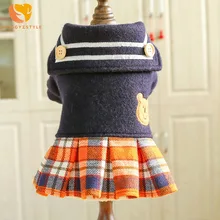 В студенческом стиле платье с изображением собаки Милые оранжевые клетчатые пальто для собак осень-зима Pet принцесса Щенок Костюм вечерние платье плюшевая Одежда для собак