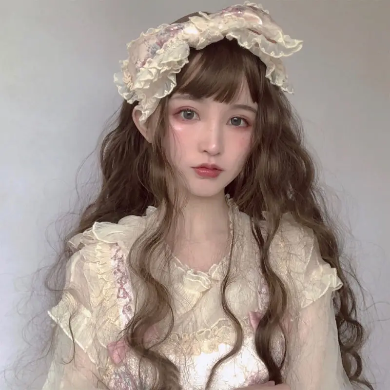 Japanese Harajuku Lolita Wig With Bangs Long Curly Wavy Synthetic Hair Cosplay Lovely Girl High Temperature Fiber Wigs Headwear |