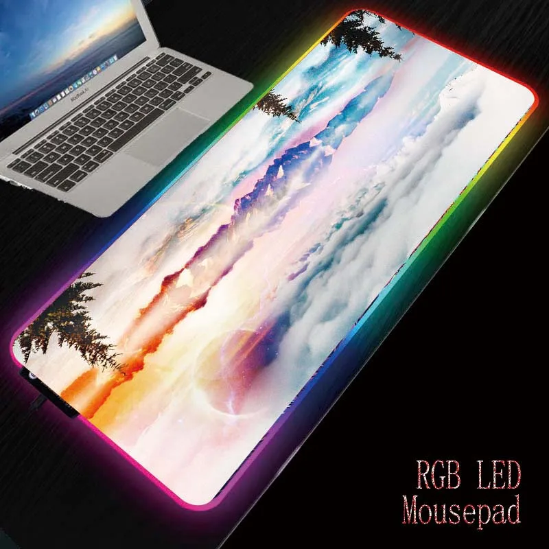 

MRGBEST Mountain Peaks Clouds Landscape Gaming RGB Mouse Pad Large Computer Mause Pad Keyboard Desk Mat Backlight Mouse Pad XXL