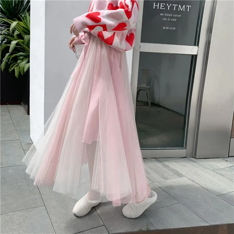 Фатиновые юбки womensосень плюс размер Эластичная Высокая талия плиссированная черная розовая синяя длинная юбка 4xl