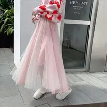 Фатиновые юбки womensосень плюс размер Эластичная Высокая талия плиссированная черная розовая синяя длинная юбка 4xl