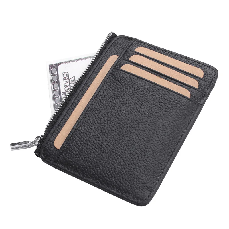 

Leather Goods Wholesale Custom RFID Antimagnetic Genuine Leather Multi-functional Zip Card Package Card Holder
