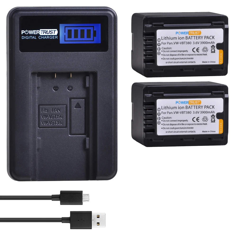 1 шт. 3900 мАч VW-VBT380 VBT380 VW-VBT190 VBT190 батарея+ двойной USB зарядное устройство для Panasonic HC-VXF999, HC-VXF990, HC-VX870, HC-VX989
