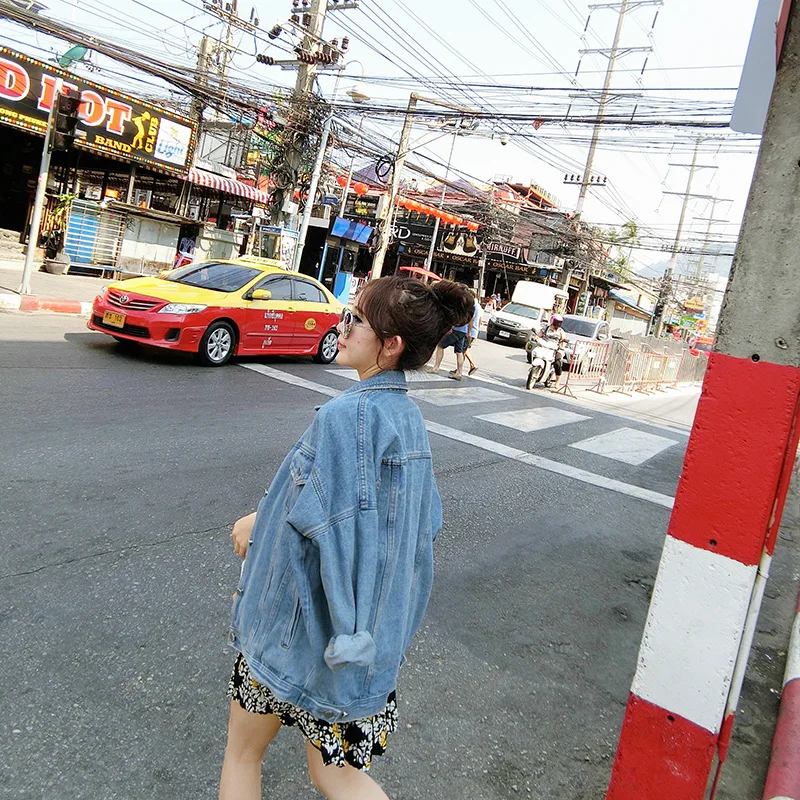 incredible  2018bf Wind Boyfriend-Loose-Fit Jeans Coat Women's Mid-length Large Size Cowboy Clothing Versatile 