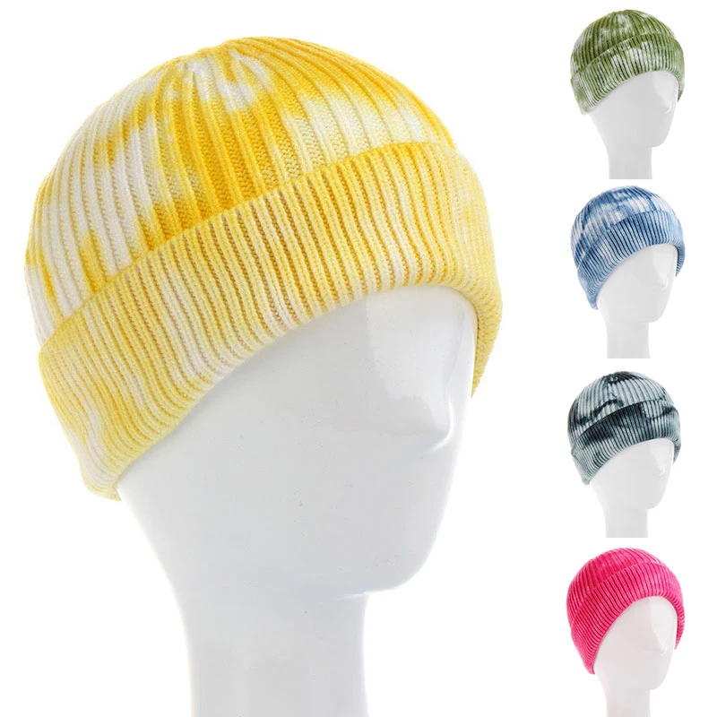 

Multicolor Knit Hat Sports Cap Dome Ear Protection Tie Dye Women Soft Warm Head Cover Accessories Fashion Comfortable Classic