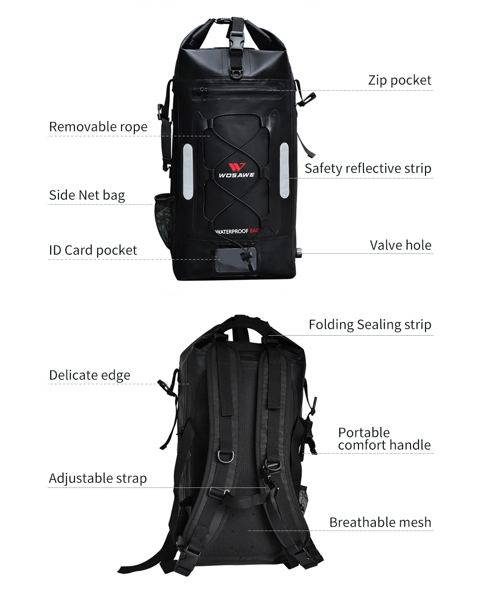 WOSAWE 30L Full Swimming bag River trekking bag Camping Waterproof Hiking Backpack Saddle Bags Motorcycle Rear Package