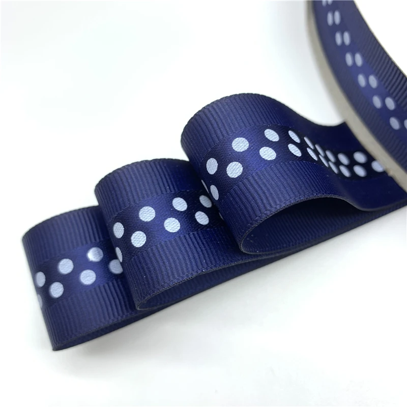 Navy Blue 5 ярдов/партия 1 ''(25 мм) корсажная лента с принтом атласная лента в горошек для волос бант вечерние Рождественские Свадебные украшения - Цвет: Navy Blue