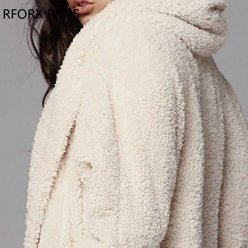 Fluffy Hooded Open Front Teddy Coat 