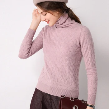 

Twisted Knitted Sweaters Winter 100% Wool Sweater For Women 2020 New Fashion Long Sleeve Pullover Autumn Soft Turtleneck Sweater