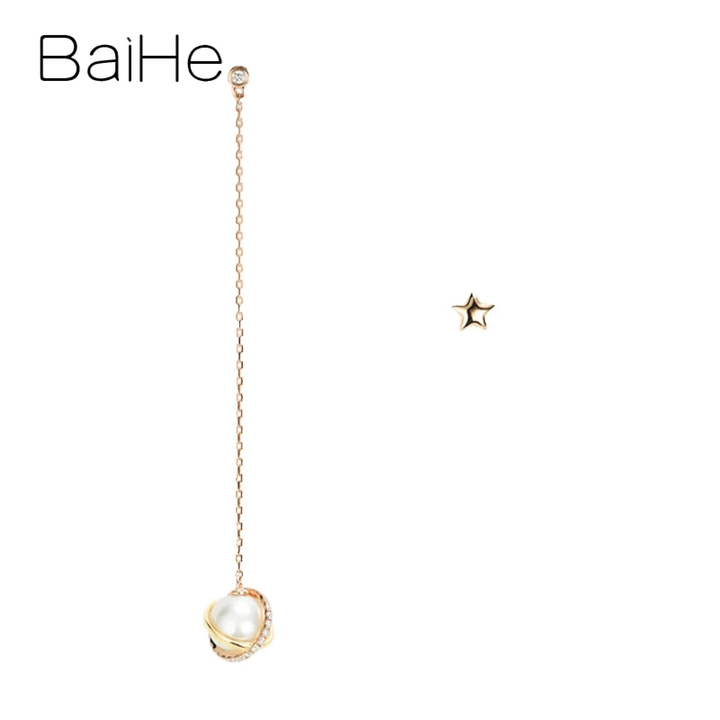 

Однотонные серьги-гвоздики BAIHE из 18-каратного желтого розового золота с пресноводным жемчугом и бриллиантами в форме звезды, Вселенная, Женские Ювелирные изделия из драгоценных камней