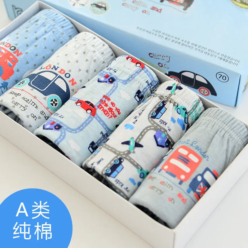 5Pcs/lot Kid Boys Underwear Cartoon dinosaur Baby Panties Cotton Boys Briefs Teenage Panties Children's Boxer Underpants Briefs - Цвет: A car