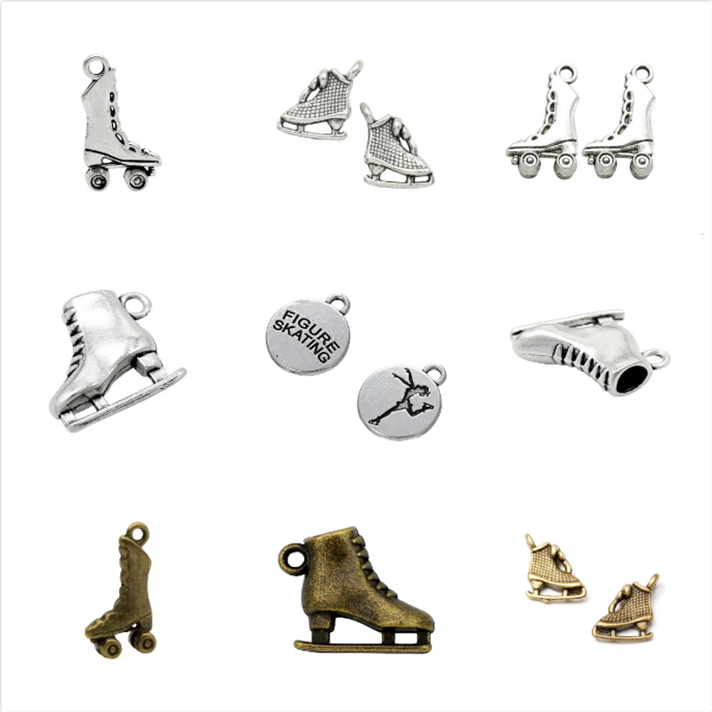 

25~100pcs Antique Silver Brass Ice Skate Charms 3D Roller Skates Shoes Charm Figure Skating Pendants