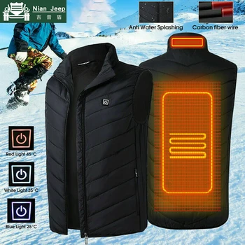 

New Electric Heated Vest Men Sleeveless Waistcoat Coat USB Thermal Clothing Winter Heating Jacket Outerwear Male Heated Vest