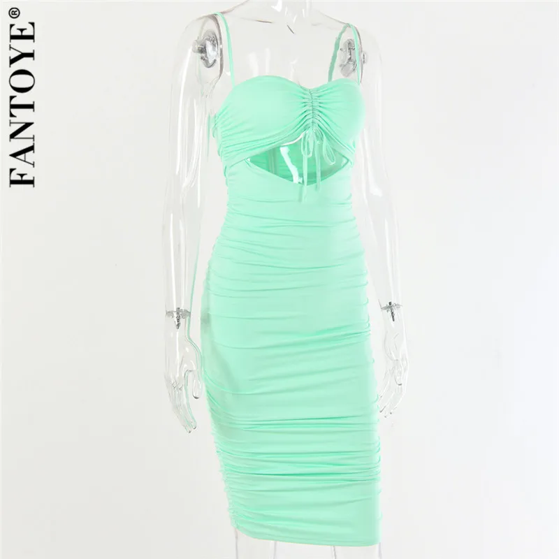 FANTOYE Для женщин сексуальный Обёрточная бумага облегающее платье вечерние платья с открытой спиной Бандажное платье Элегантное мятно-зеленого цвета, тонкие платья средней длины