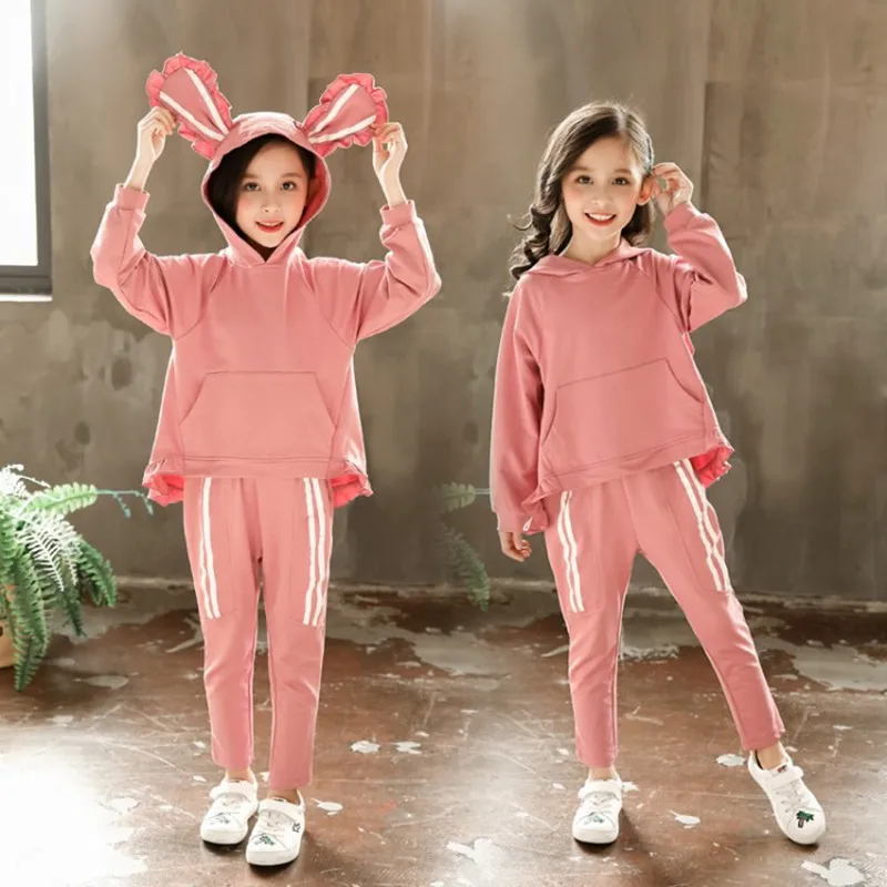 Autumn Girls Clothing Sets Teen Girl Hooded Sweatshirt Coat And Stretch Pants Suit Baby Girl Tracksuit Fashion Kids Clothes Set (8)