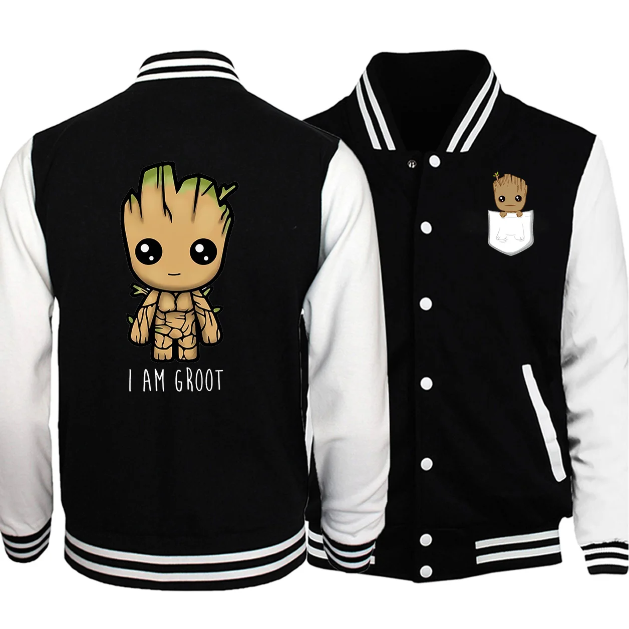 

Guardians Of The Galaxy I'm Groot Baseball Jackets Men 2019 Spring Fashion Hoodies Men Cartoon Fitness Plus Size Warm Streetwear