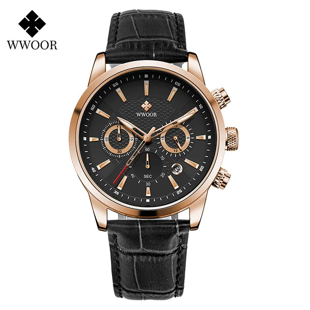 2022 New Mens Watches WWOOR Top Brand Leather Chronograph Waterproof Sport Automatic Date Quartz Watch For Men Relogio Masculino men's sport watches best brands Sports Watches
