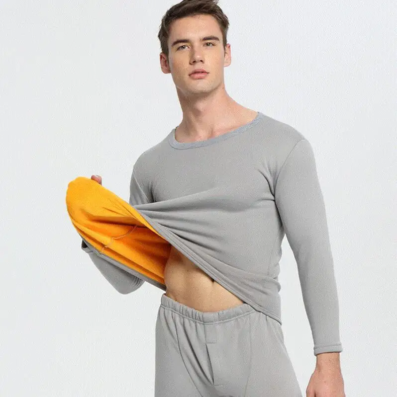 men light grey Термальность нижнее белье Для мужчин зимние Для женщин комплект подштанников из флиса Утепленная одежда в холодную погоду Размеры м до 4XL - Цвет: men light grey