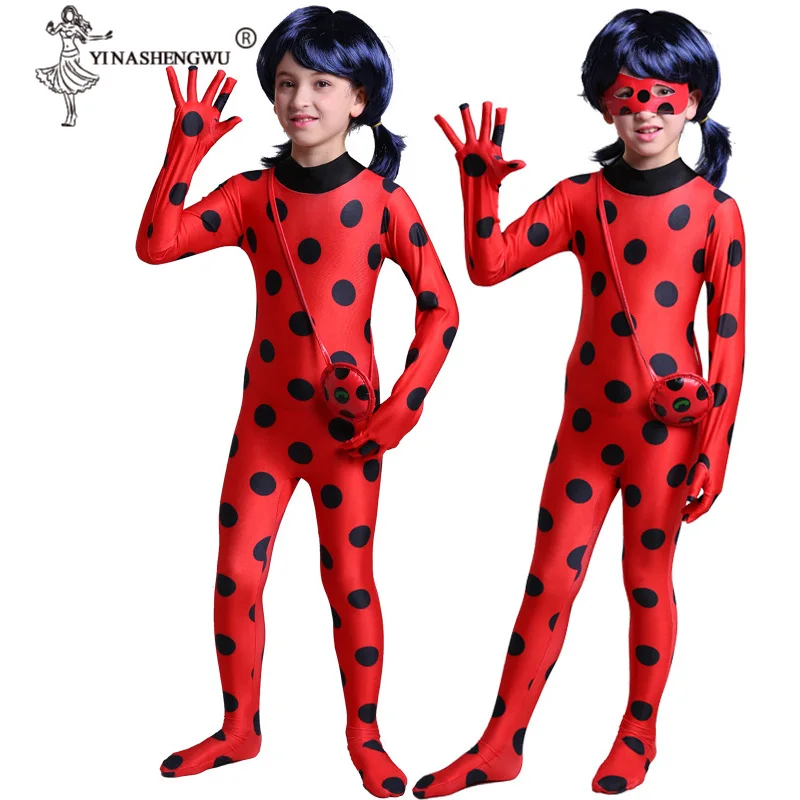 Cosplay Ladybug Girls Costume Fantasia Kids Adult Lady Bug Costumes Women Child Spandex Jumpsuit Fancy Halloween miraculous ladybug costume with wig