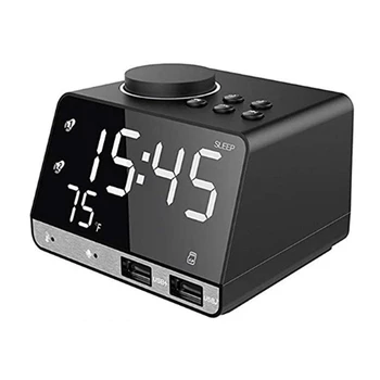 

Digital Bluetooth Speaker Alarm Clock Radio Temperature 2 USB Ports LED Display Home Decoration Table Dual Alarm Clock-US Plug