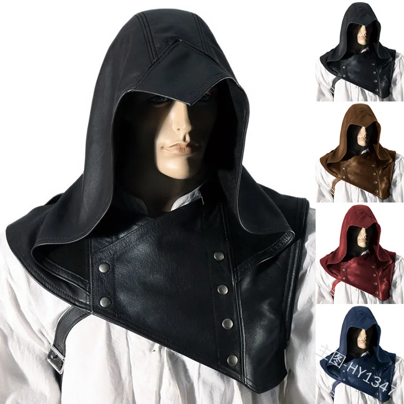 

Medieval Hooded Capelet Mantle Halloween Wicca Pagan Cosplay Accessory Unisex 4 Colors Vintage Leather Hat S-XXXL