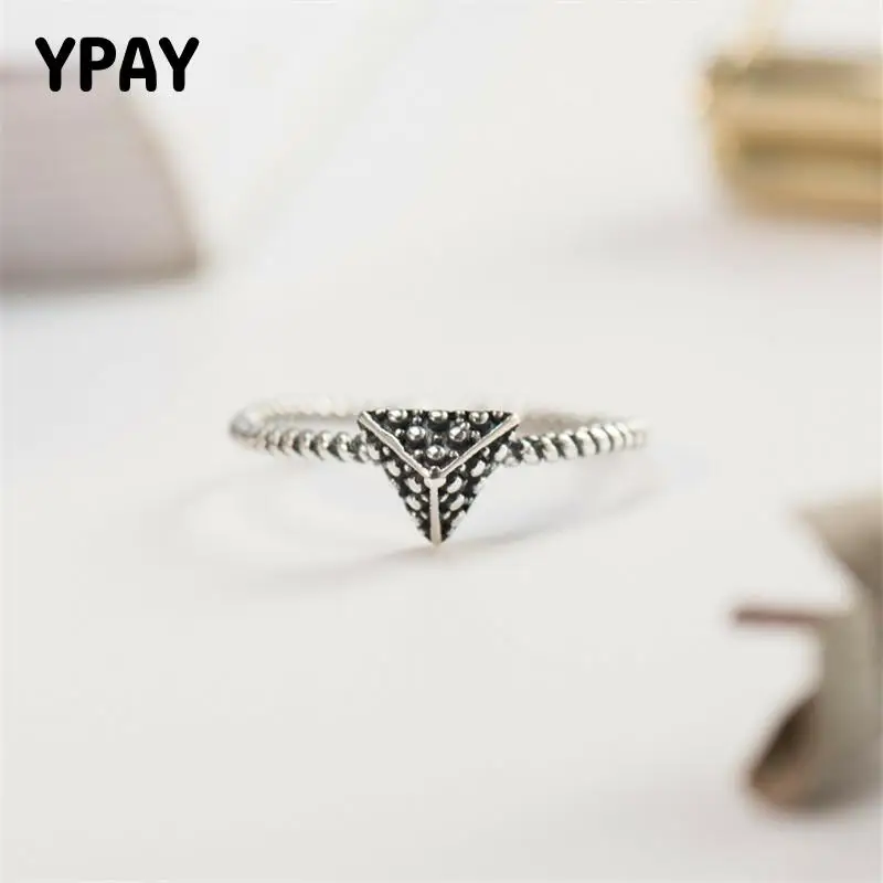 

YPAY Geometry Triangle Rings Women Girls Genuine 925 Sterling Silver Open Adjustable Finger Ring Fine Party Jewelry Gift YMR344