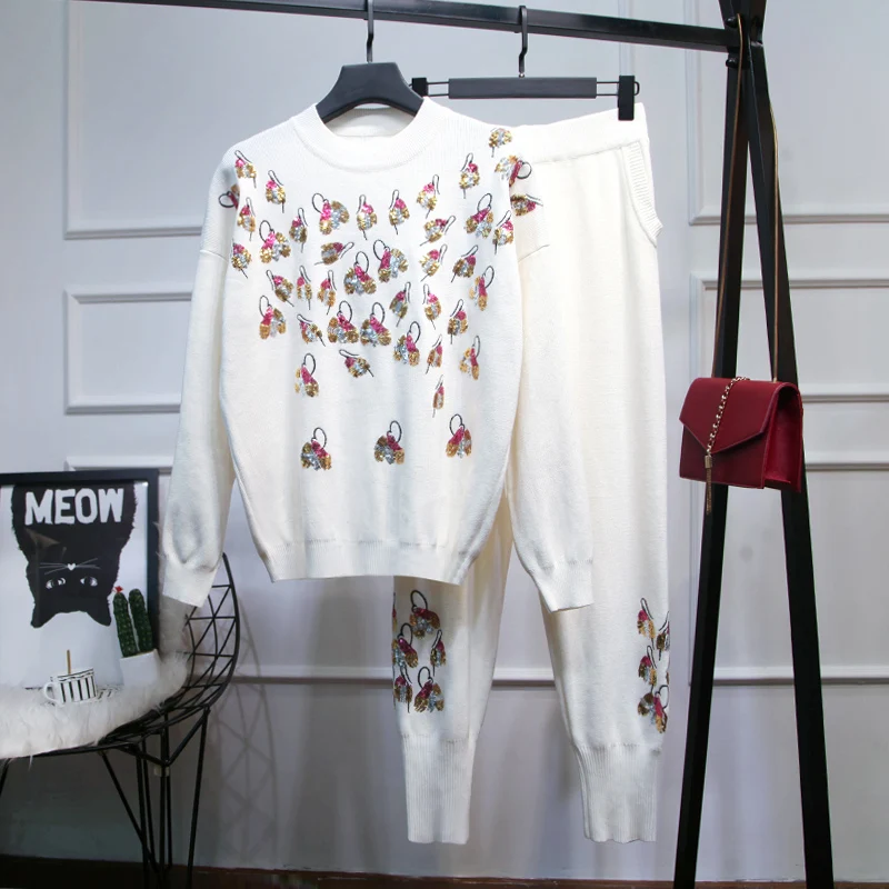 HIGH STREET новинка 2019 стильный подиумный костюм комплект женский свитер с пайетками