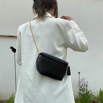 

Casual Women Shoulder Handbag PU Leather Girls Chain Purses Pure Color Elegant Female Shoulder Zipper Totes Messenger Bag