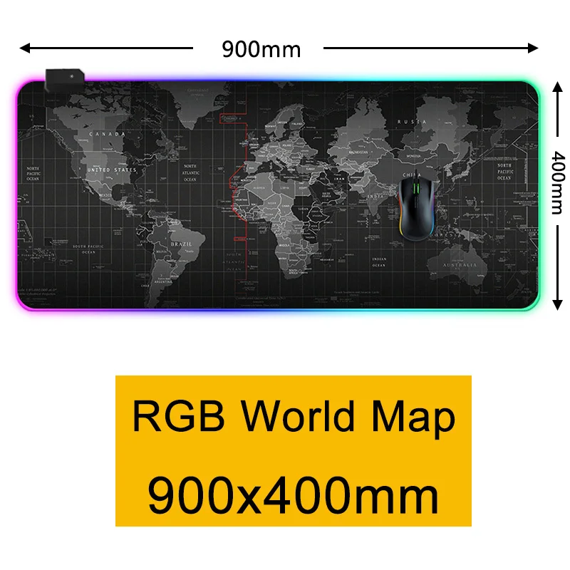 RGB Gamer Gaming Mouse Pad USB Charger LED Lighting Large World Map Mousepad Non slip Colorful 5