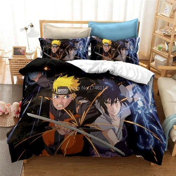 

Polyester/Cotton 3D Naruto Anime Cartoon Bedding Set Comfortable Home Textile Duvet Cover Set for Boys Girls Adults 140x210cm