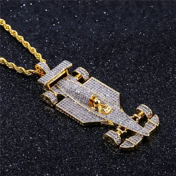 

Iced Out Bling Sports Car Pendant Necklace Hip hop Copper AAA Zircon Male Charm Pendants Necklace Jewelry Gifts