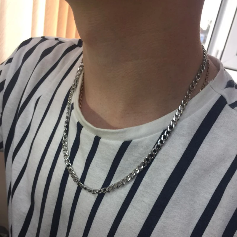 Menswear Punk Stainless Steel Necklace Hip Hop Chain Cuban Brake Chain Menswear Rock Band Women's jewelry collares de moda