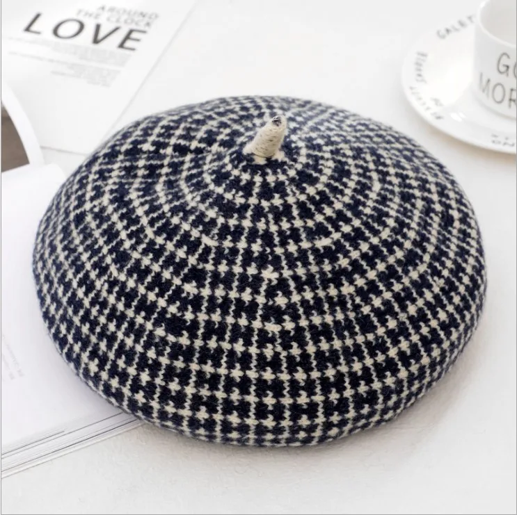 Navy plaid Берет, женская осенняя и зимняя клетчатая шапка, Женская дикая, японская, художественная, шапка, дышащая, tide, Британская, ретро, женская, 054 - Цвет: Navy plaid