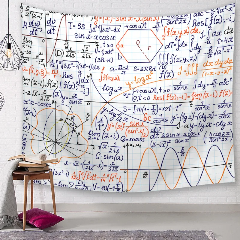

CAMMITEVER Mathematical Formula Chemistry Retro News Paper Geometric Checks Tapestry Dorm Classroom Decoration Tapestry