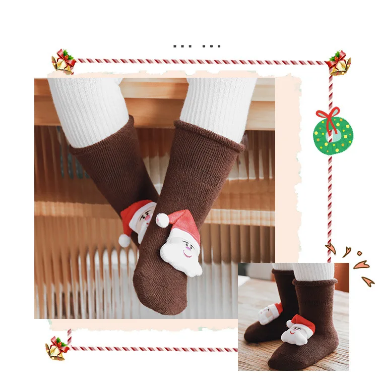 Cotton Winter Baby Girls Boys Socks Children Cartoon Elk Santa Claus Socks Christmas Silicone Anti-Slip Floor Socks for 0-3 Year