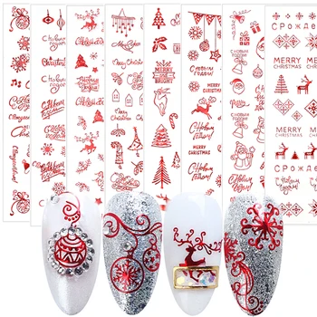 

Nail Art Stickers Transfers Xmas Merry Christmas Santa Claus Collection Decor Red Snow Balloon naklejki na paznokcie nail decals