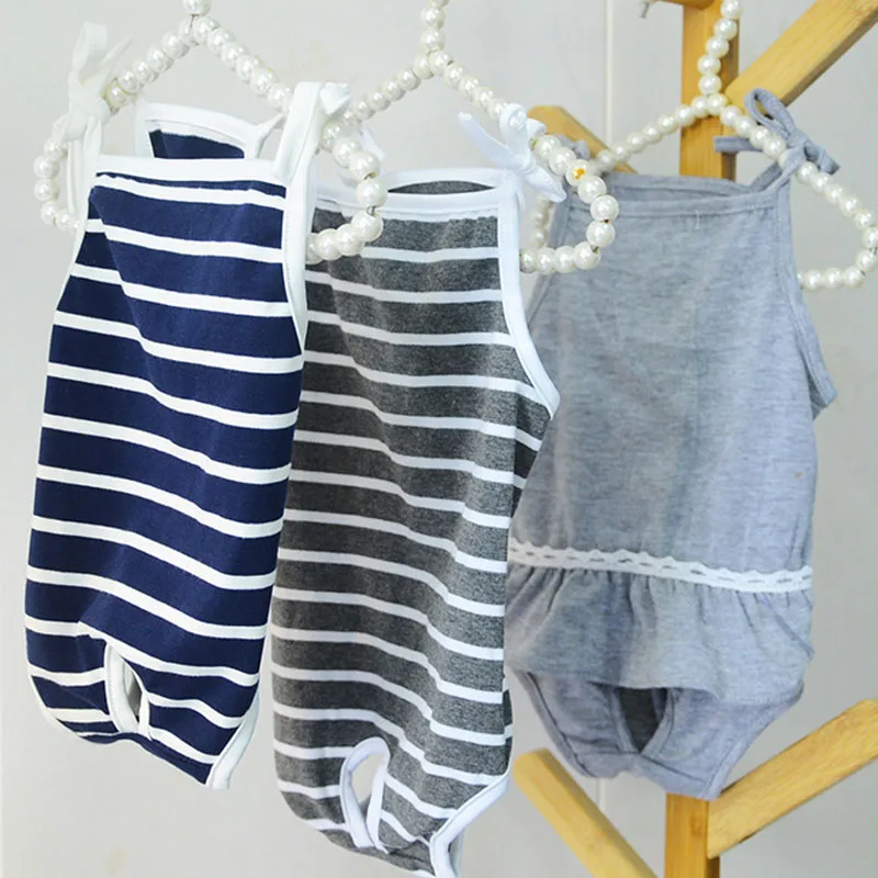 Dog Shorts Gray Navy Blue Dog Physiological Pants for Girls Sling Vest Jumpsuit Pajamas Briefs Panties Washable Durable S M L XL