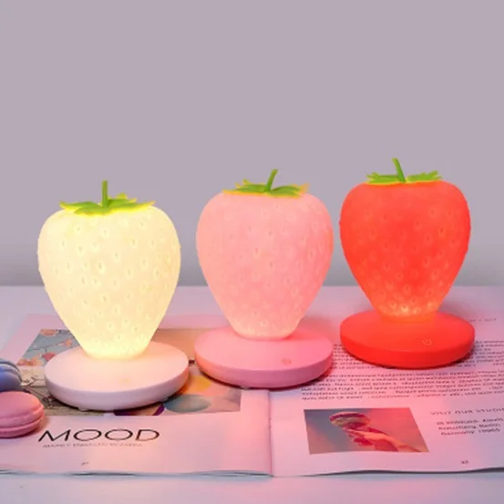 

Creative home strawberry night light USB charging bed decoration atmosphere lamp new strange LED silicone eye table lamp