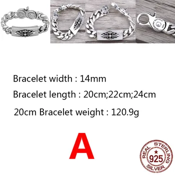 

C57 S925 sterling silver bracelet personality retro fashion punk hip-hop style cross flower design couple domineering style