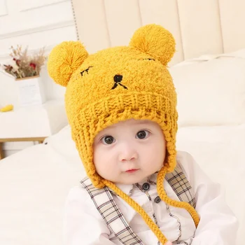

Children Embroidered Wool Hat Autumn And Winter Knitted Plush Earmuffs For Children Baby Cartoon Animal Hat
