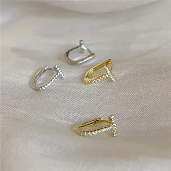 

Genuine 925 Sterling Silver Letter T Pattern Earrings U Shape Clip On Earring Minimalist Jewelry for Women Pierced Earrings