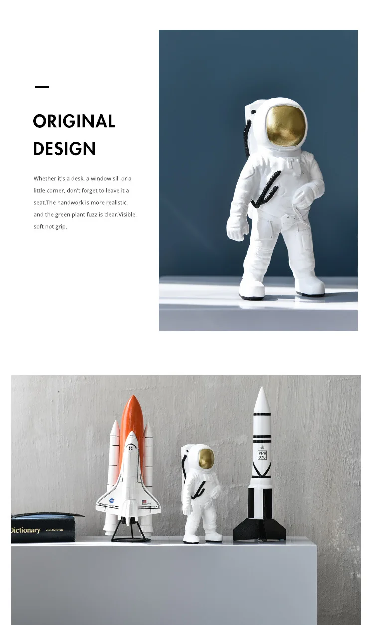 Ремесла космический человек американский астронавт скульптура ракета самолет космонавт фигурка модель смолы статуя украшения дома фигурки