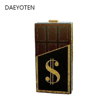 

DAEYOTEN Fashion New Designer Chocolate Clutch Bag Bling Diamond Dollar Sign Bags for Women Luxury Small Banquet Purse ZM0854