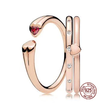 

2018 NEW 100% 925 Sterling Silver Ring Rose Love Heart Stacked Ring Wedding Ring For Fashion Women DIY Gift Jewelry