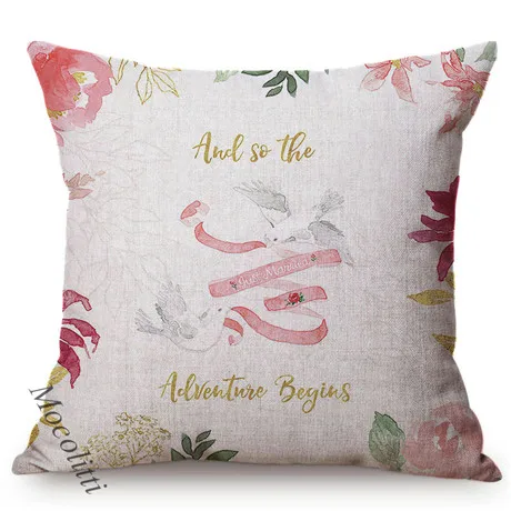 Nordic Valentine's Day Water Color Flowers And Letters For Love Decoration Sofa Throw Pillows Cotton Linen Square Cushion Cover M192-5