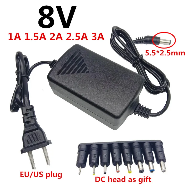 AC 110-240V AC DC адаптер 8V 1A 1.5A 1500mA 2A 2.5A 2500mA 3A Универсальный адаптер питания адаптер ЕС США штекер 8 шт. DC конвейер